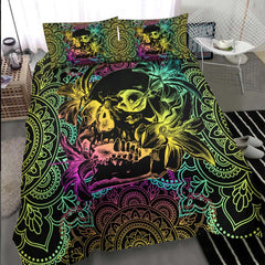 Colorful Mandala Skull Lily Duvet Cover Set - Wonder Skull