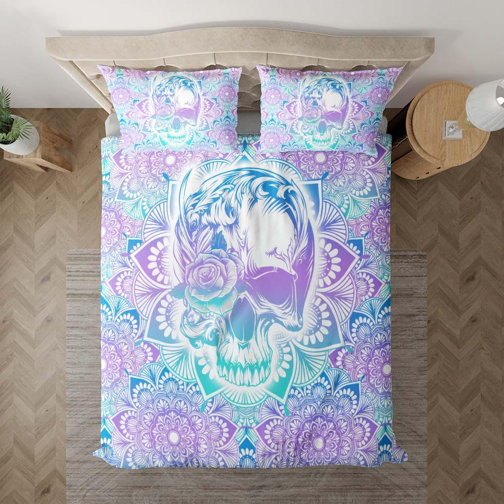 Colorful Mandala Skull With Flower Duvet Cover Set - Wonder Skull