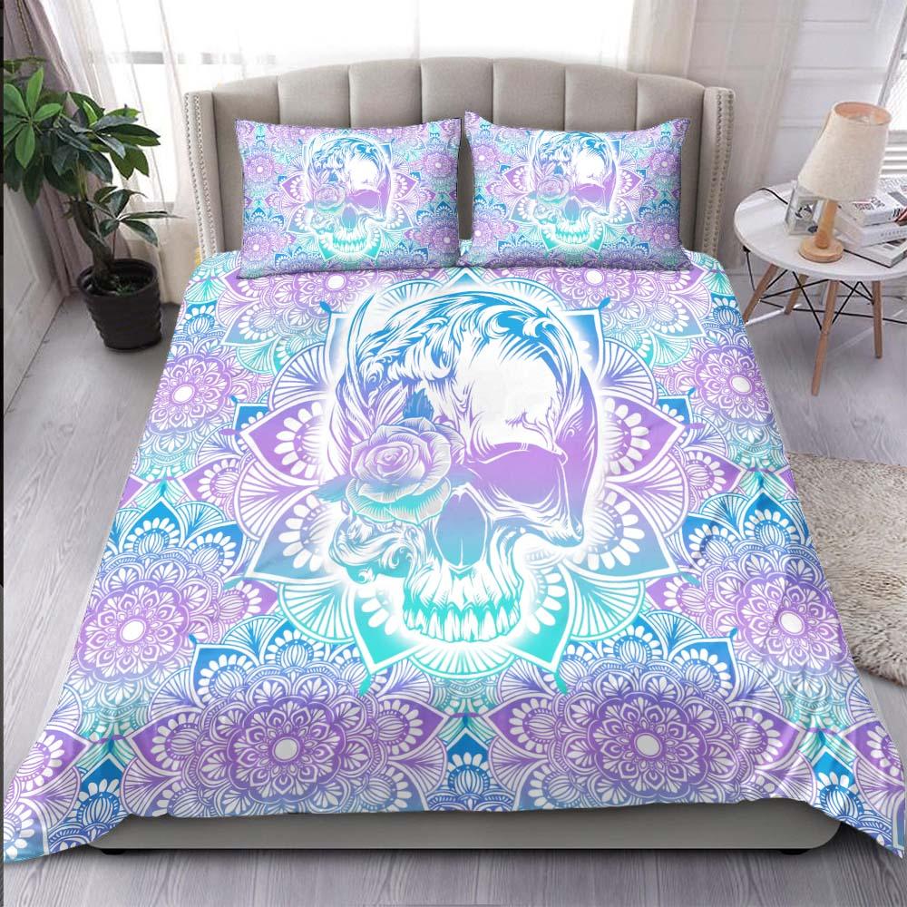 Colorful Mandala Skull With Flower Duvet Cover Set - Wonder Skull