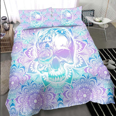 Colorful Mandala Skull With Flower Duvet Cover Set - Wonder Skull