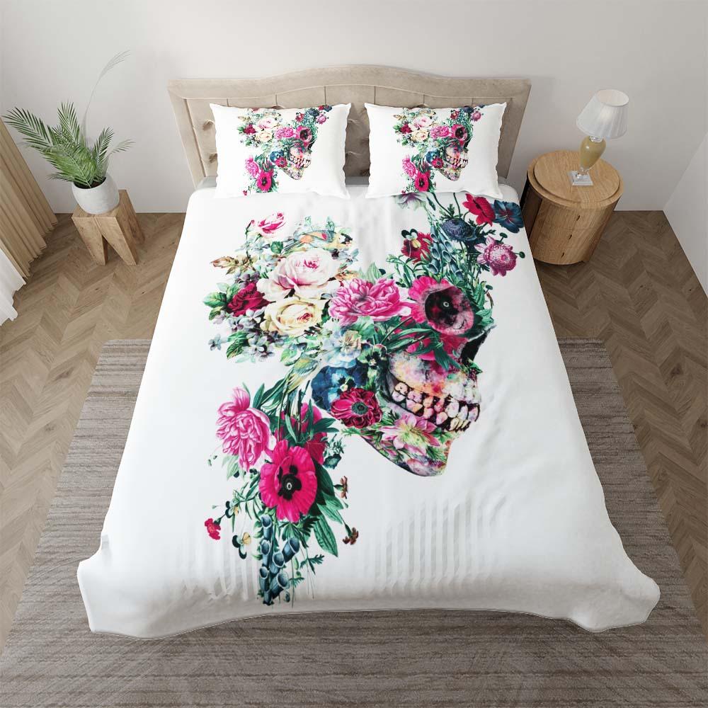 Colorful Skeleton Flower Duvet Cover Set - Wonder Skull