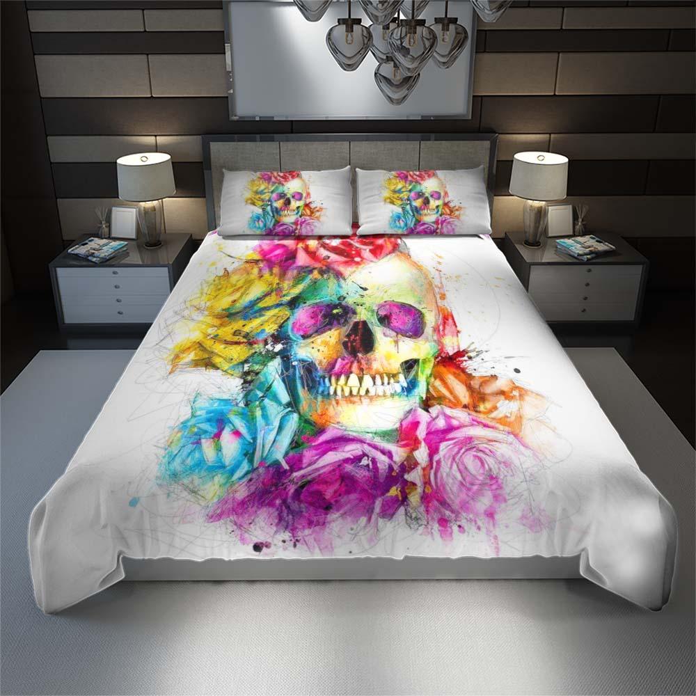 Galaxy Flowers Skull Pattern Duvet Cover Set - Wonder Skull