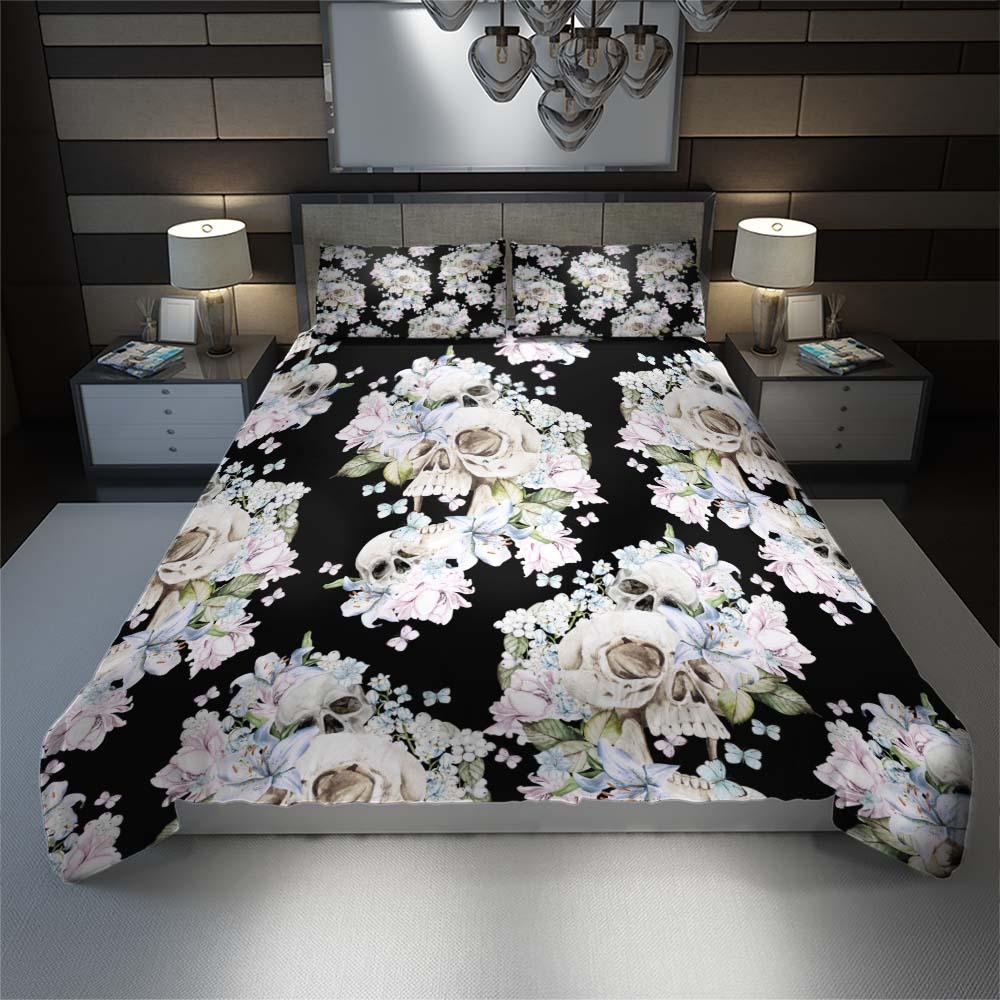 Skull Flower Pattern Duvet Cover Set - Wonder Skull