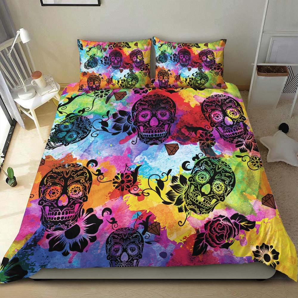 Colorful Tie Dye Luxury Sugar Skull Duvet Cover Set - Wonder Skull