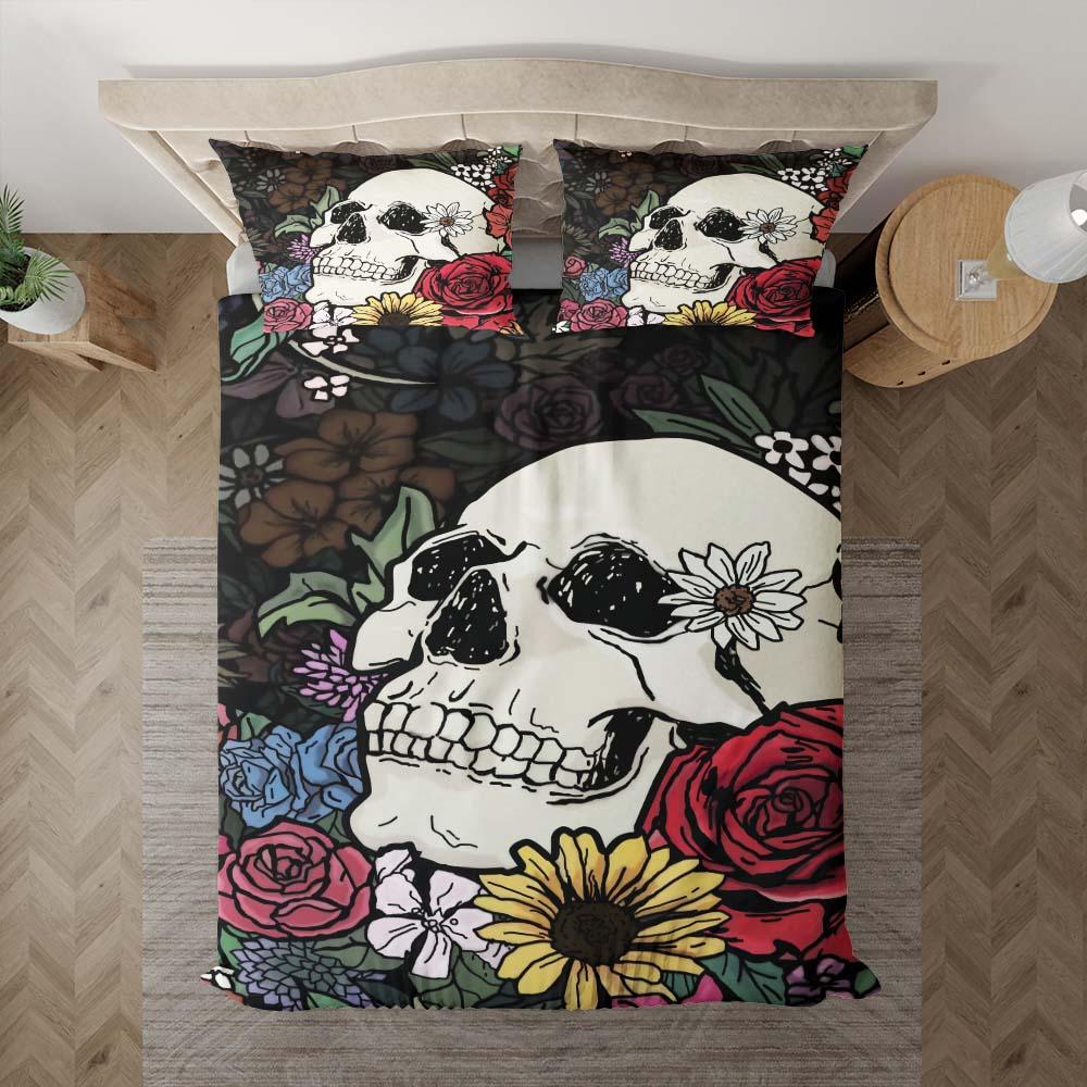 Colorful Wildflowers Skull Duvet Cover Set - Wonder Skull