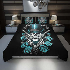 Cool Skull Cowboy Bright Cyan Duvet Cover Set - Wonder Skull