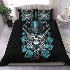 Cool Skull Cowboy Bright Cyan Duvet Cover Set - Wonder Skull