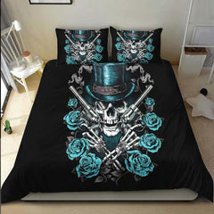 Cool Skull Cowboy Bright Cyan Duvet Cover Set - Wonder Skull