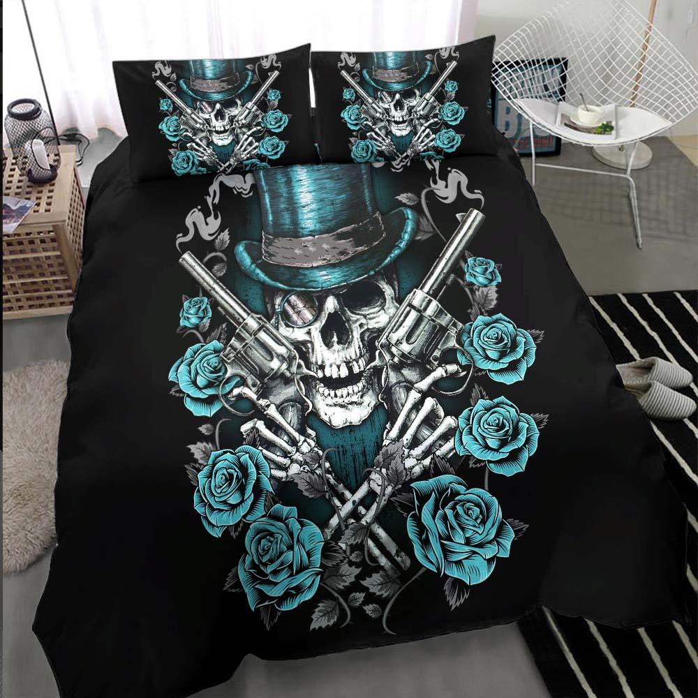 Cool Skull Cowboy Bright Cyan Duvet Cover Set - Wonder Skull