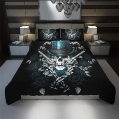 Cool Skull Cowboy Dark Cyan Duvet Cover Set - Wonder Skull