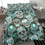 Cyan Sugar Skull Pattern Duvet Cover Set - Wonder Skull