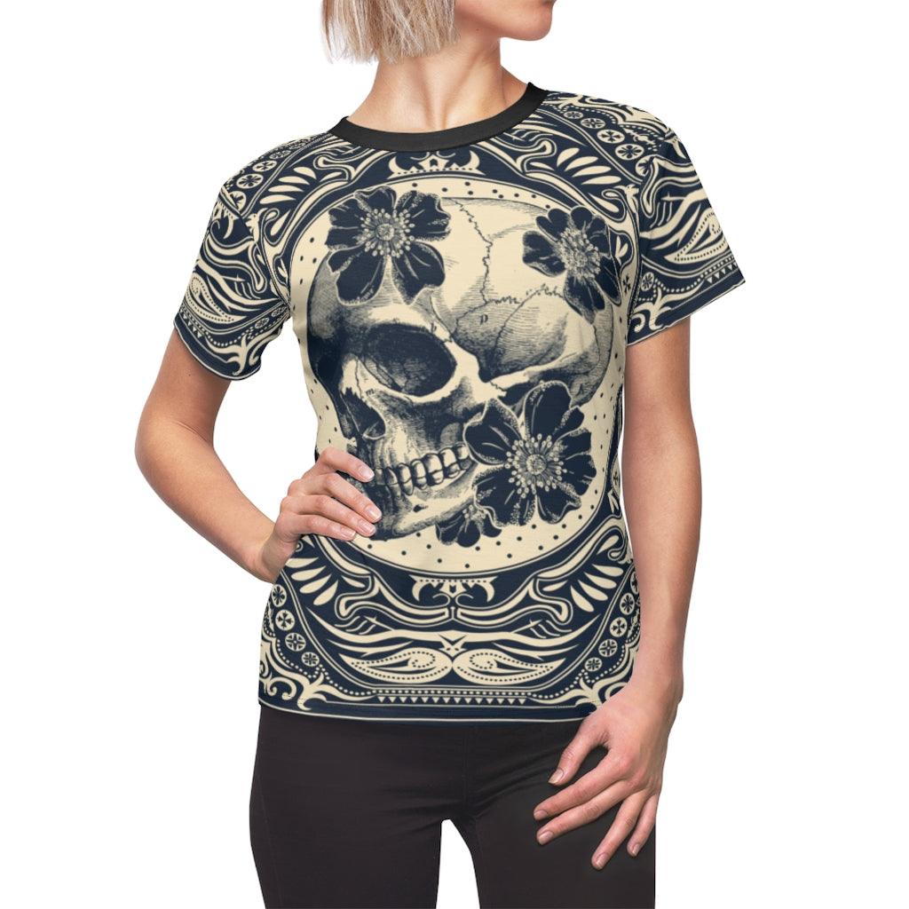 Skull Ornament Pattern All Over Print T-shirt For Women - Wonder Skull