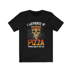 Funny I Wonder If Pizza Thinks About Me Too Skull T-shirt - Wonder Skull