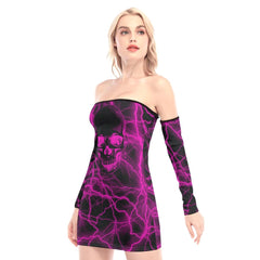 Magenta Thunder Skull Off-shoulder Back Lace-up Dress - Wonder Skull