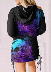 Cannabis Skull Ruched Shoulder Cut Out Hoodie Dress - Wonder Skull