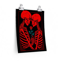 Crimson Skeleton And Rose Art Premium Matte Vertical Posters - Wonder Skull