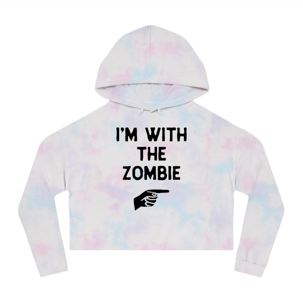 I'm With The Zombie Funny Halloween Tie-Dye Women’s Cropped Hooded Sweatshirt - Wonder Skull