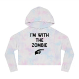 I'm With The Zombie Funny Halloween Tie-Dye Women’s Cropped Hooded Sweatshirt - Wonder Skull