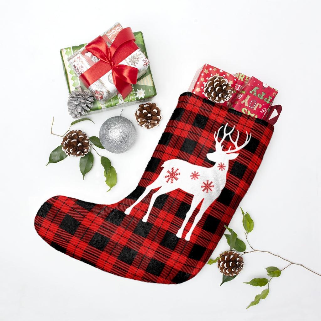 Reindeer Checkered Red Christmas Stockings - Wonder Skull