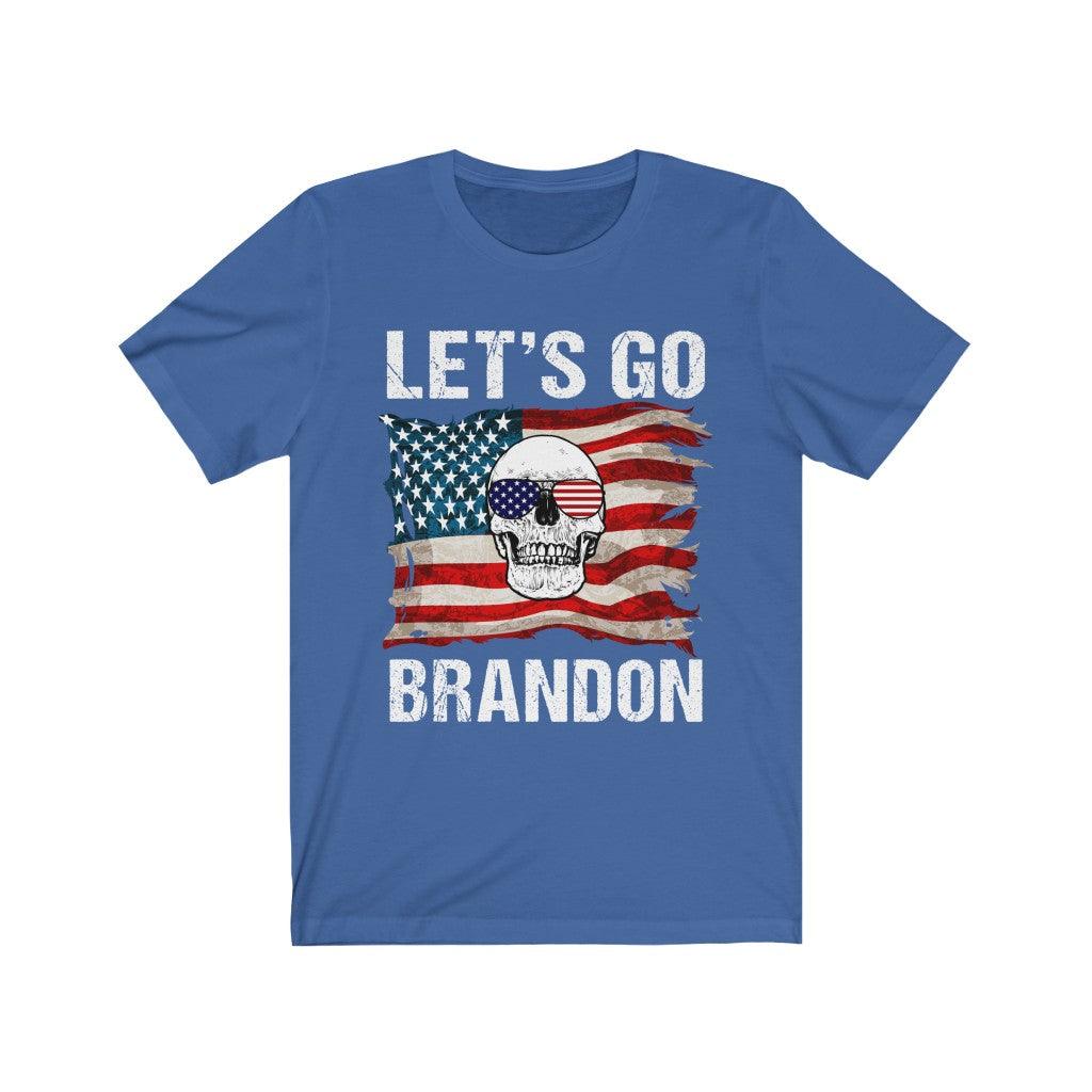 Funny Let's Go Brandon USA Flag Skull T-Shirt - Wonder Skull