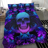 Dark Blue Cyan Gradient Skull Ocean Duvet Cover Set - Wonder Skull
