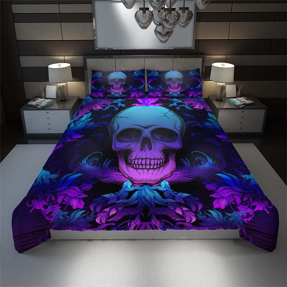 Dark Blue Cyan Gradient Skull Ocean Duvet Cover Set - Wonder Skull