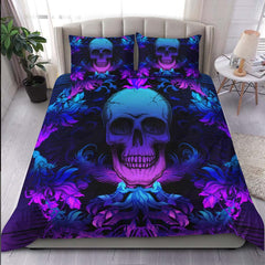 Dark Blue Cyan Gradient Skull Ocean Duvet Cover Set - Wonder Skull