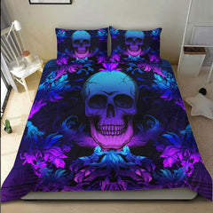 Dark Blue Cyan Gradient Skull Ocean Duvet Cover Set - Wonder Skull