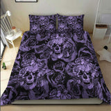 Dark Purple Skull With Roses Art Duvet Cover Set - Wonder Skull