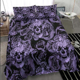 Dark Purple Skull With Roses Art Duvet Cover Set - Wonder Skull