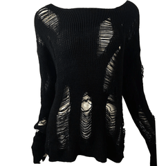 Goth Black Hole Knit Sweaters, Cool Hollow Out Pullover Top For Women - Wonder Skull