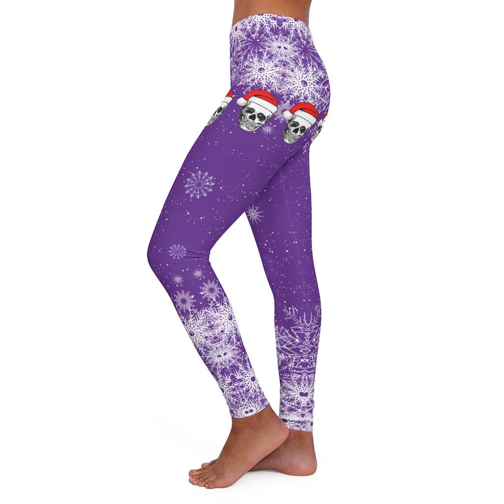 Christmas Skull Purple Patterns Women's Spandex Leggings - Wonder Skull