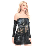 Game Over Skull Off-shoulder Back Lace-up Dress - Wonder Skull