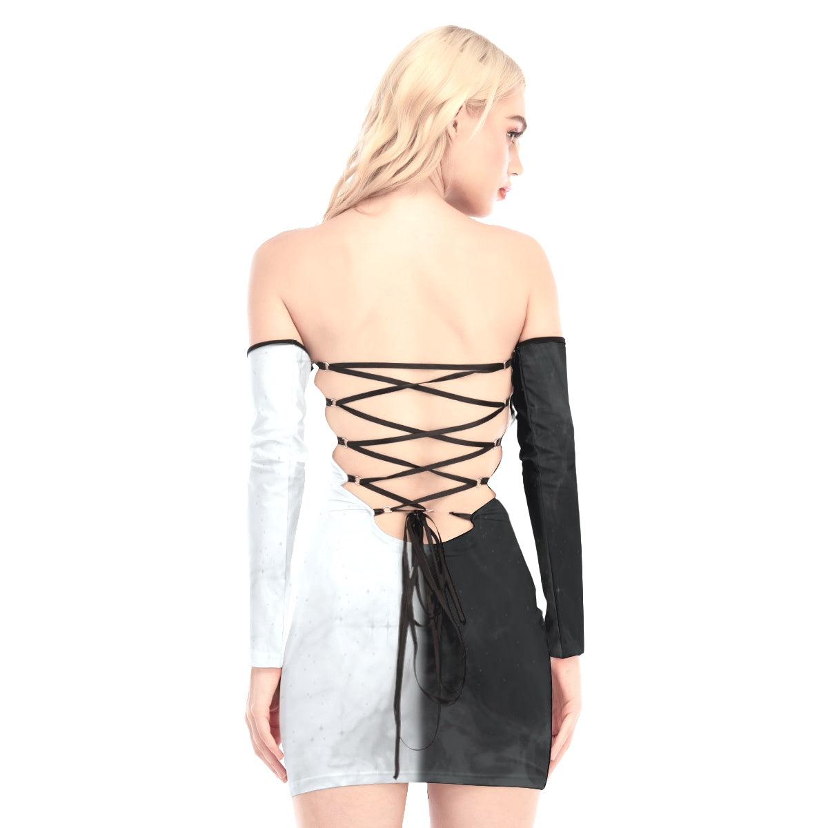 Fire Heart Skull Off-shoulder Back Lace-up Dress - Wonder Skull