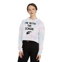 I'm With The Zombie Funny Halloween Tie-Dye Women’s Cropped Hooded Sweatshirt - Wonder Skull