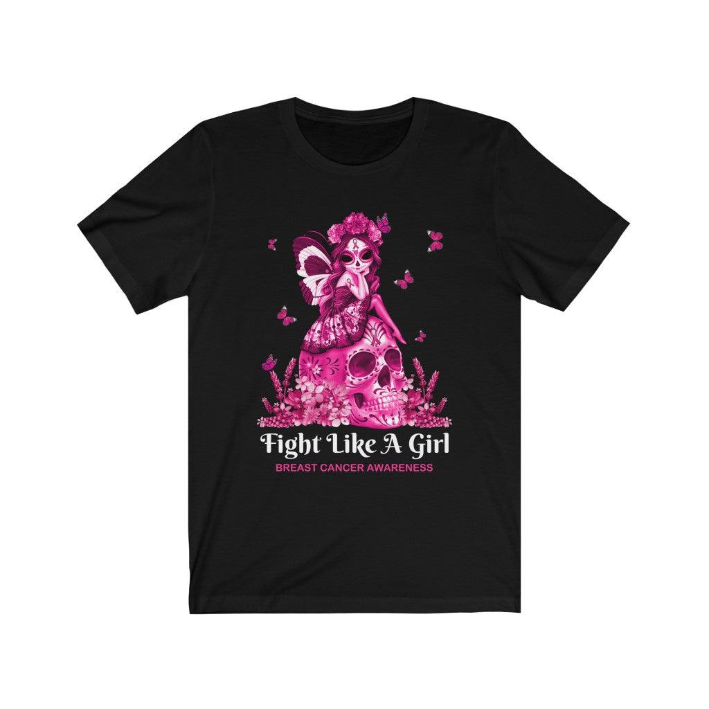 Cute Fairy Pink Sugar Skull Breast Cancer Butterfly T-Shirt - Wonder Skull