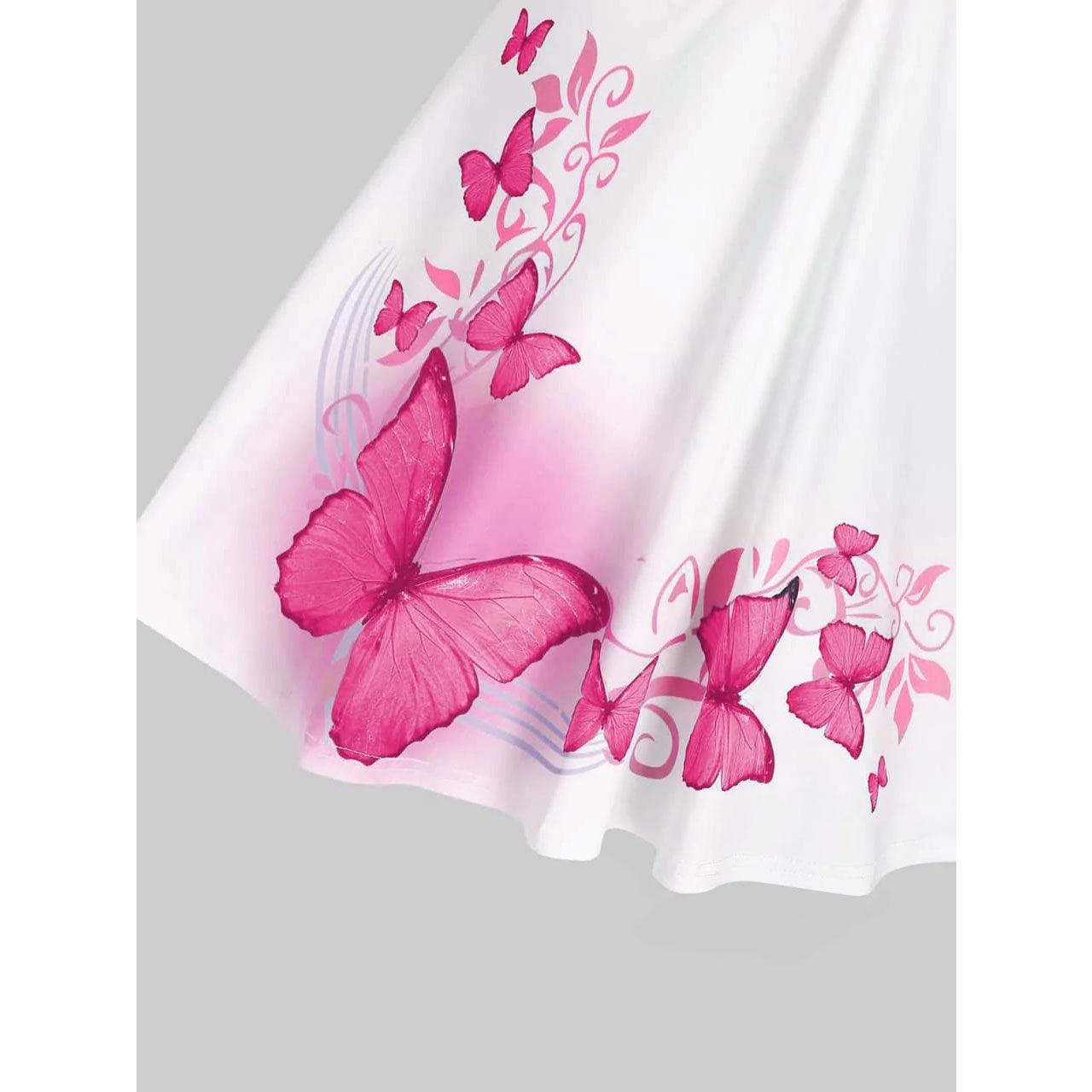 Pink Butterfly Tank Top, Gorgeous O Ring Casualwear For Women - Wonder Skull