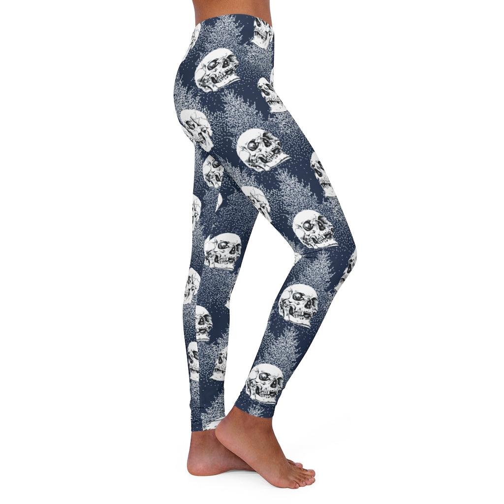 Skull Light Blue Fabric Women's Spandex Leggings - Wonder Skull