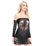 Gothic Skull Heart Off-shoulder Back Lace-up Dress - Wonder Skull