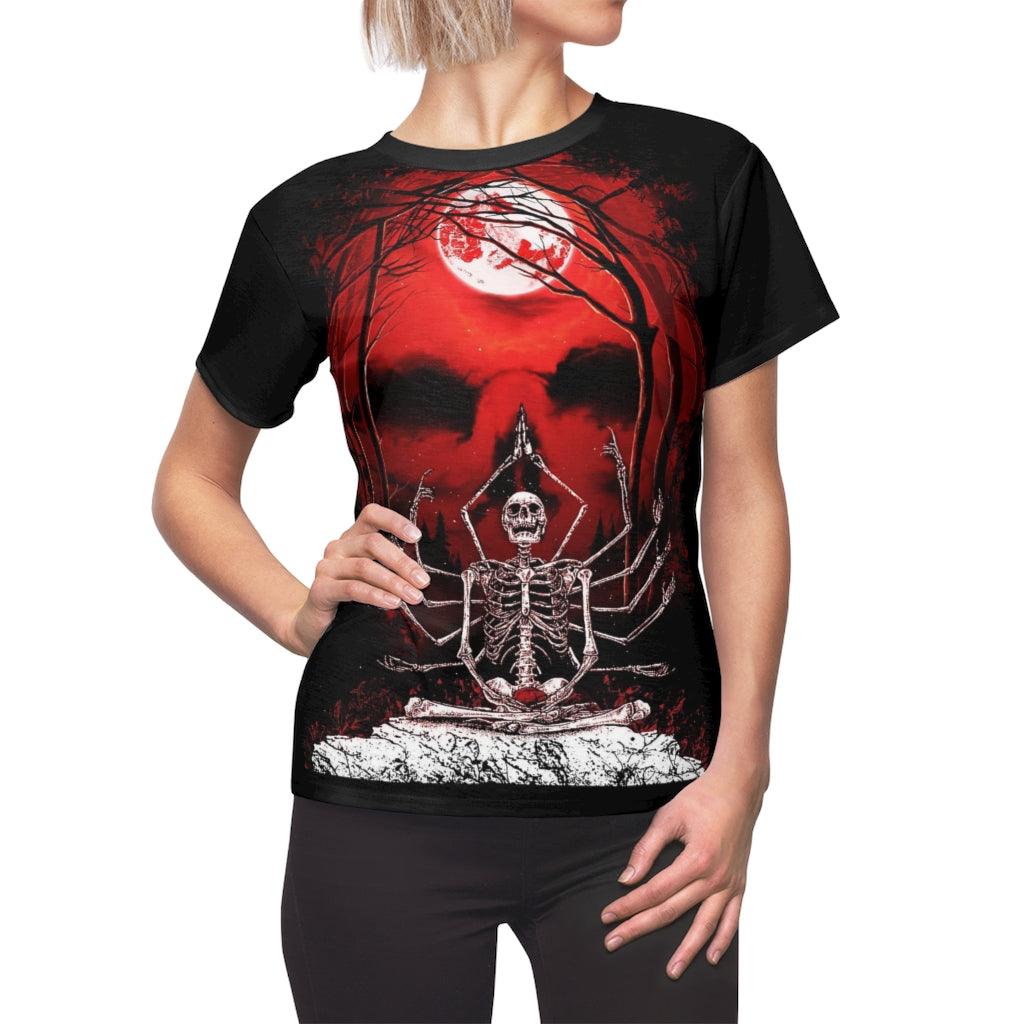 Red Scary Forest Skeleton All Over Print T-shirt For Women - Wonder Skull