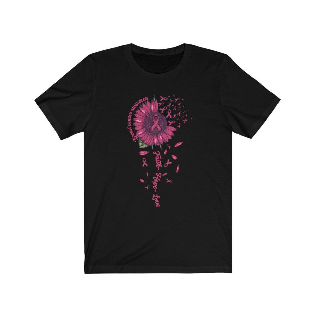Sunflower Breast Cancer Awareness Faith Hope Love T-Shirt - Wonder Skull