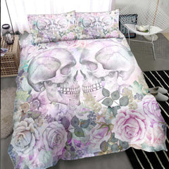 Skull Couple Love With Flower Duvet Cover Set - Wonder Skull