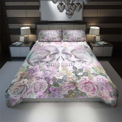 Skull Couple Love With Flower Duvet Cover Set - Wonder Skull