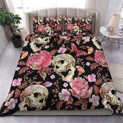 Embroidery Skull Floral Art Duvet Cover Set - Wonder Skull