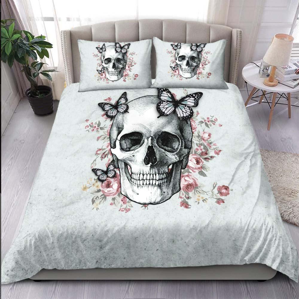 Enchanted Gothic Skull Rose Duvet Cover Set - Wonder Skull