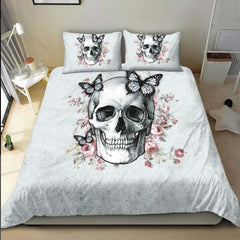 Enchanted Gothic Skull Rose Duvet Cover Set - Wonder Skull