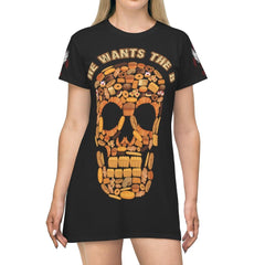 He Wants The B - All Over Print T-Shirt Dress - Wonder Skull