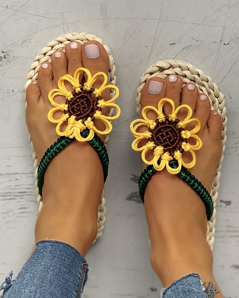 High Quality Hand Made Corn Husk Straw Sunflower Sandals Flip Flop For Women - Wonder Hippie Official