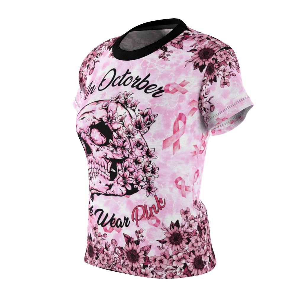 In October We Were Pink All Over Print T-shirt For Women - Wonder Skull