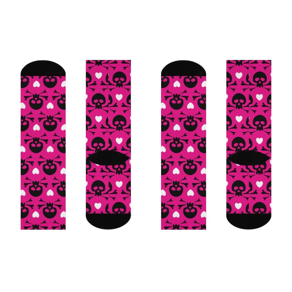 Pink Skull Gothic DTG Crew Socks - Wonder Skull